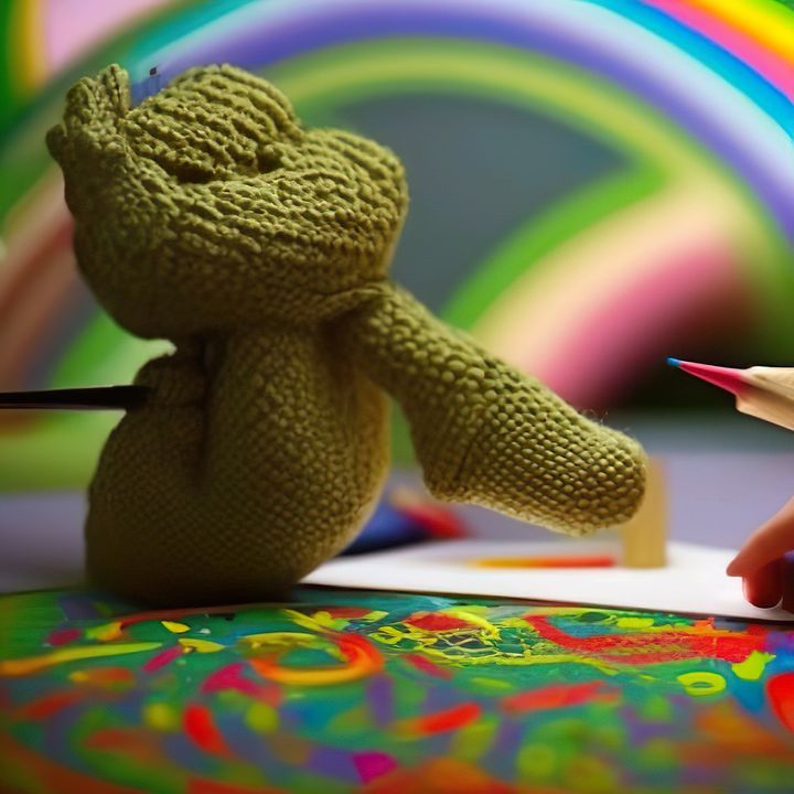 photo of a fabric based character in a colourful environment