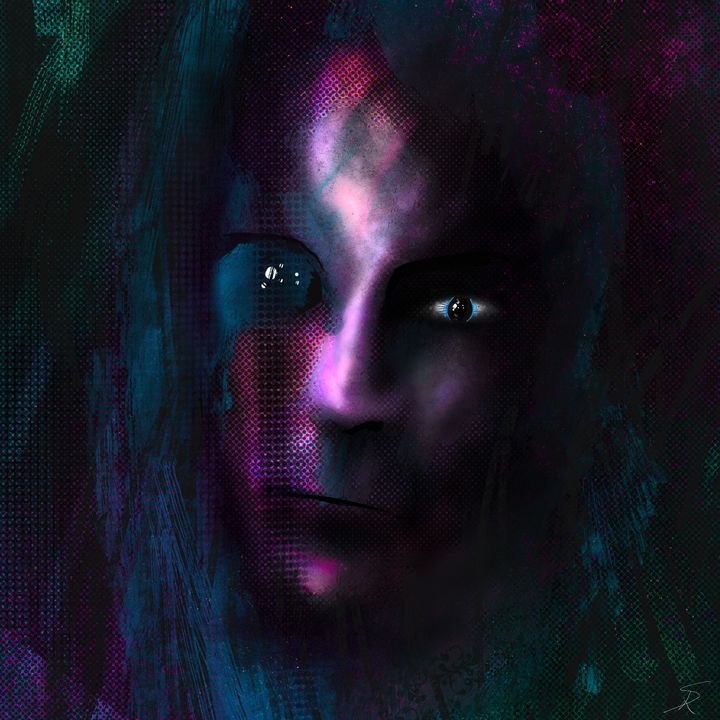 portrait of a human face staring past the viewers camera 