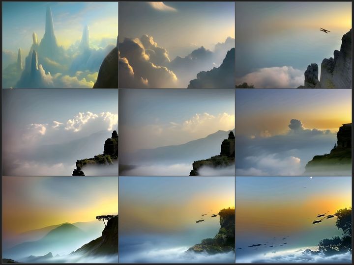 A grid of cloud images with a changing cliff top